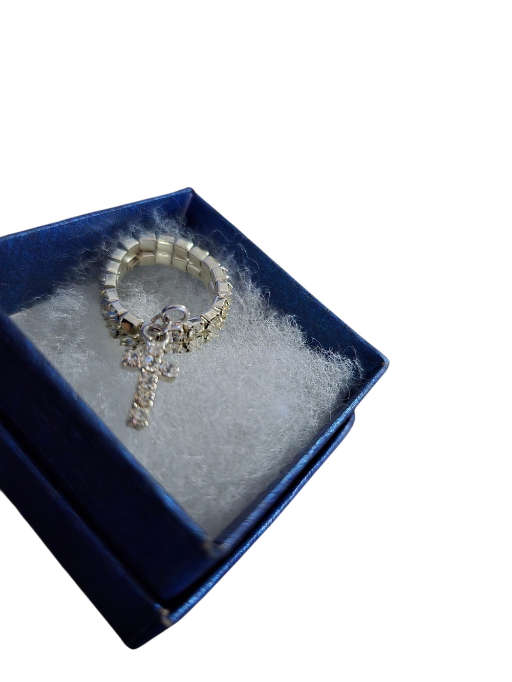 Silver-Tone Cross Charm Stretch Ring - Women's Jewelry